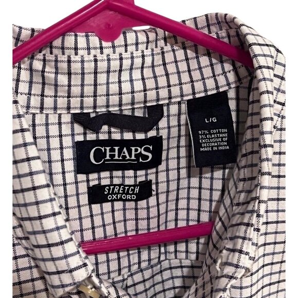 Chaps Stretch Oxford Button-Down Shirt In Navy And White Checkered Classic Fit - Picture 10 of 12